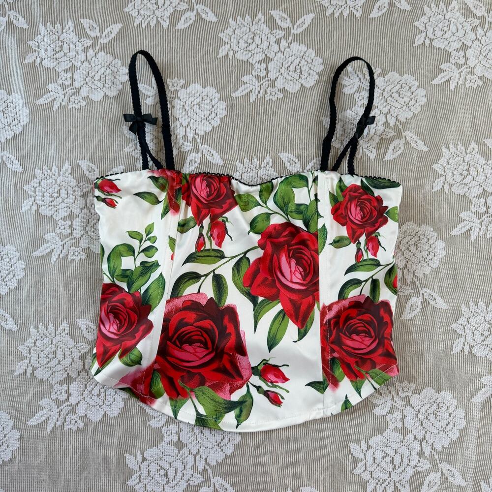 Jaded London Red Rose Floral Corset Top Size XS